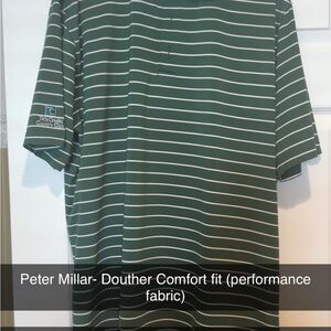 Peter Millar Green and White Striped Polo Shirt